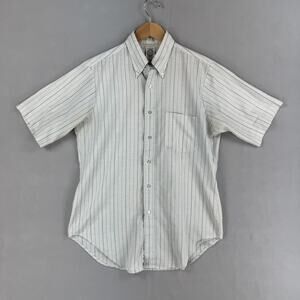 Vintage Arrow Oxford Shirt Mens Large White Stripe Short Sleeve Button Down USA